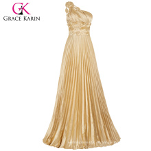 Grace Karin Long Gold Abendkleider Besondere Anlässe Frauen Falte Satin Abendkleider Ein Schulter Prom Party Kleid CL6033
